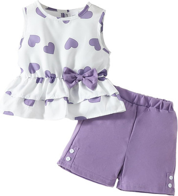 Kids Girl Clothes Heart Print Sleeveless Top and Shorts Baby Girl Summer Outfits