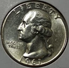 1961-P WASHINGTON 90% SILVER QUARTER (BU Details)