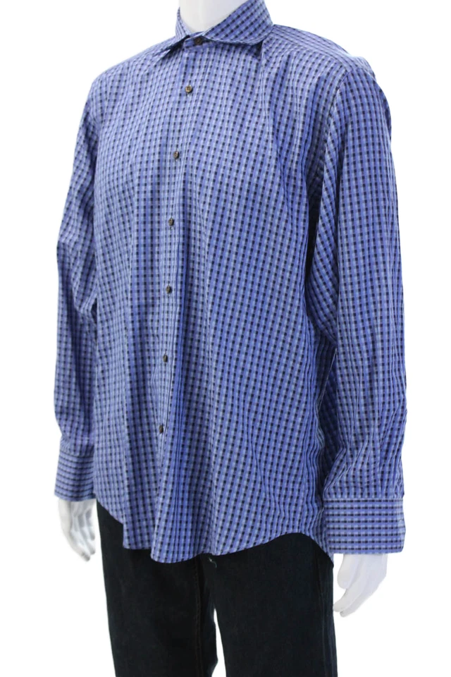 Camisa de vestir geométrica con cuello frontal con botones Etro para hombre azul negro talla 41 Foto 2 de 4