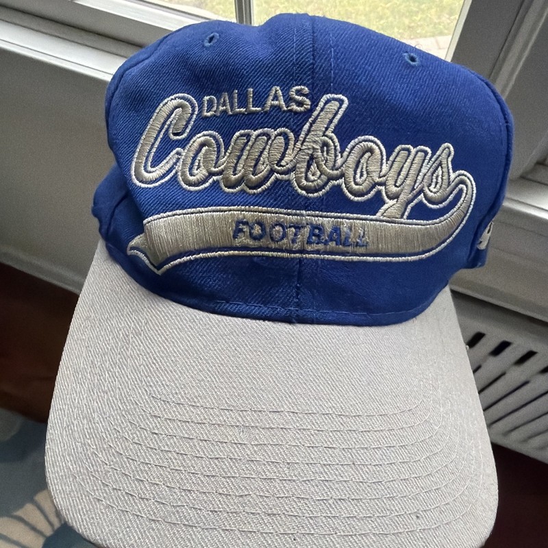 Vintage Starter Dallas Cowboys Snap Back Hat Blue Grey Embroidered 100% Wool