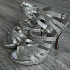 Kenneth Cole Collection Silver Glitter Strappy Heels  Size 6  Evening / Formal