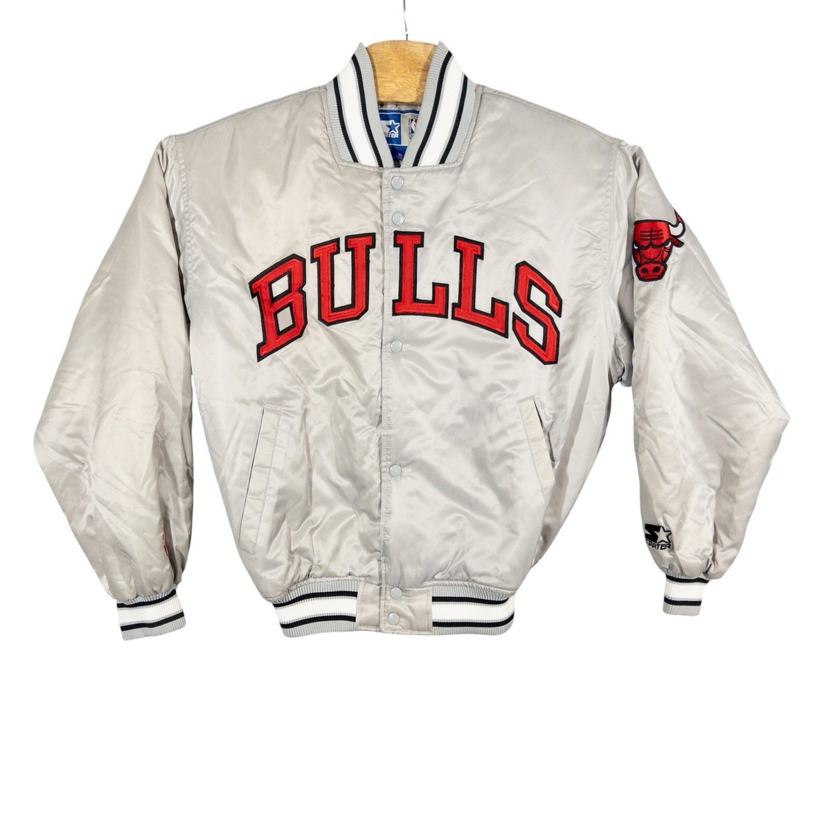 Vintage Starter Chicago Bulls Button Front Satin Varsity Jacket 