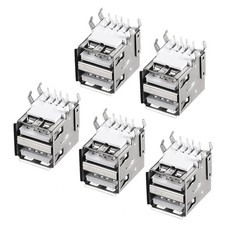 5PCS,PCB USB Connector Type-A Dual Port Female Jack 8 Pin Horizontal 90 Degree