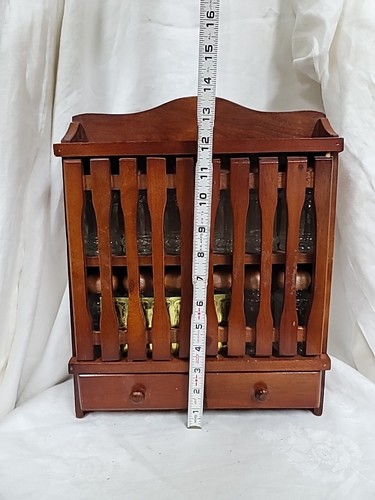 Vintage Mission Wood Spice Cabinet Rack Original 12 Glass Jars, Lids, Labels - Picture 8 of 8