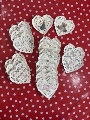 18 Vtg 80 s Heart Metal Punched Tin Ornaments Bunnies Flowers  Gramma Core