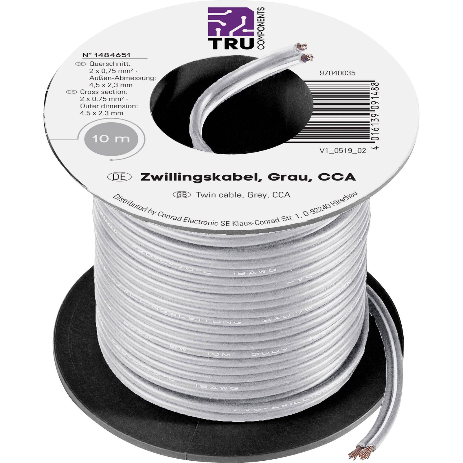 TruComponents Stranded 0.75mm² Grey 10m