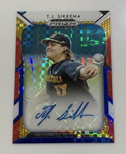 2019 Panini Prizm Draft Picks TJ Sikkema Auto /99 Red White & Blue Prizm Reds
