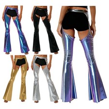 Women Chaps Stage Bell-Bottom Dancewear Flared Pants Show Stylish Costume Rave