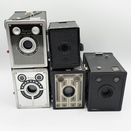 Lot of 5 Vintage Box Cameras Kodak Brownie Junior Ansco Shur Shot Craftsman More