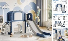 8-in-1 Toddler Slide Indoor Outdoor Playground Playset for Kids Blue-new