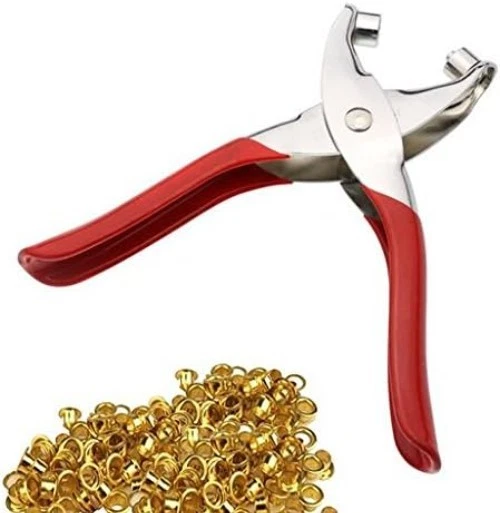 Kit de ojales de latón dorado de 100 piezas con alicates de ajuste para artesanías de cuero y tela Foto 2 de 2