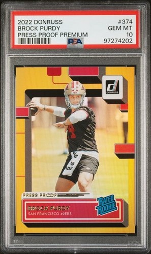 2022 Panini Donruss Premium Press Proof #374 Brock Purdy Rookie Graded PSA 10