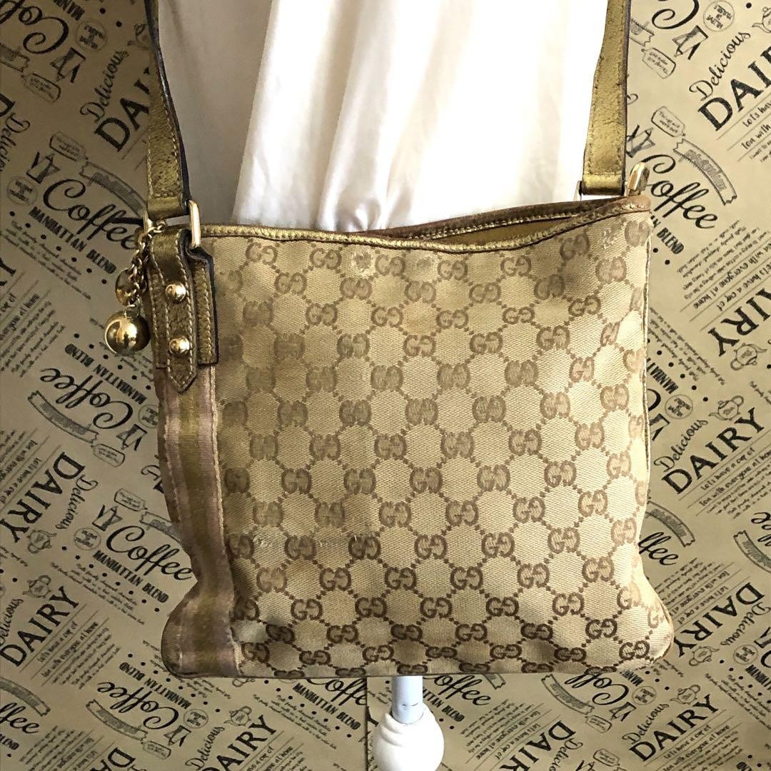 Gucci GG Canvas Sherry FP750 Vintage Leather Crossbody Shoulder Bag
