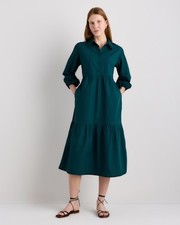 Quince Women 100% Organic Cotton Poplin Midi Tunic Dress Green XS