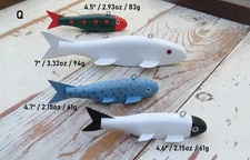 4 Folk Art Handmade/Painted Wood Fish Decoys Spearing/Ice Fishing Weighted (Q)