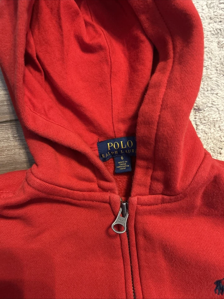 POLO RALPH LAUREN Niño Pequeño Niños Talla 6 Rojo Azul Cremallera Completa Sudadera con Capucha Azul Marino Poni Niño Foto 3 de 4