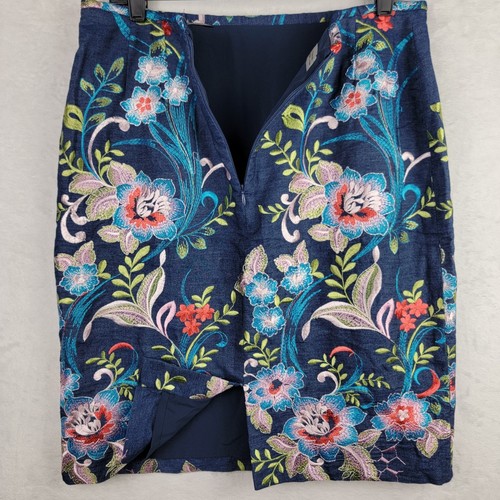 Whimsical Fairycore Denim Skirt 10 Lined Zip Embroidery Colorful Floral Bohemian - Picture 3 of 7