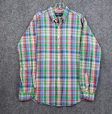 Ralph Lauren Button Down Shirt Mens Large Blue Green Plaid Classic Fit Preppy