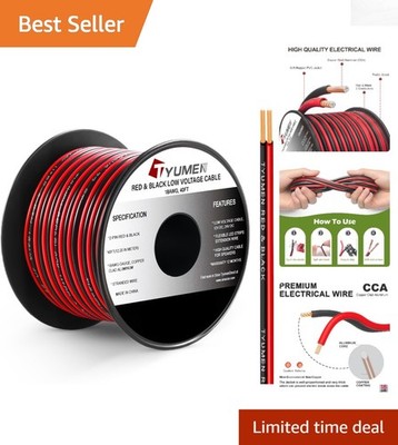 40FT 18 Gauge Red Black LED Strip Extension Cable, 12V/24V DC Flexible Wire