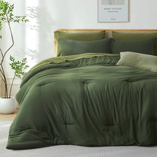 Prewashed Queen Size Comforter Set 7 Pieces, Olive Green Bed Set  Fade Resistan