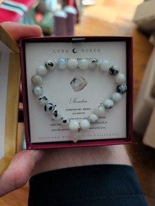 Authentic Luna Norte Stretch Moonstone 14KT Gold-Plated Brass Bracelet W/Charm1Size New
