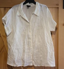 Avenue Women's Linen Top Blouse Button Size 22/24 Classic Fit Cream