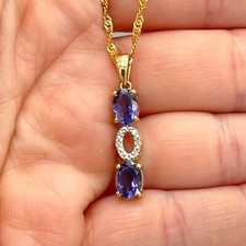 Gold Necklace Tanzanite Diamond 9carat Yellow Gold UK Hallmarked Used New Box