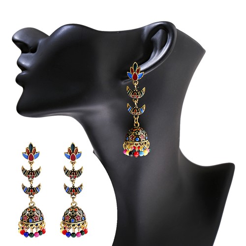 Women Vintage Boho Ethnic Jhumka Drop Earrings Gypsy Indian Bollywood Jewelry - Picture 15 of 42