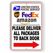 Deliver All Packages To Back Door Arrow Right Sign METAL 3 sizes usps ups SI115