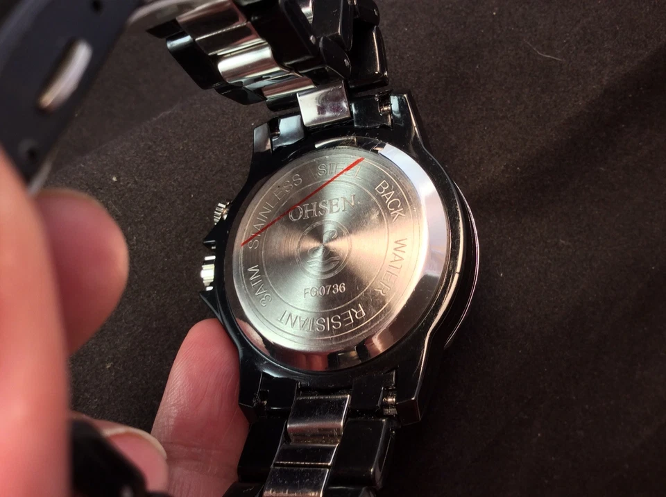 OHSEN Water Resistant Black And Silver Quartz Watch New Battery Works - Image 2 of 4