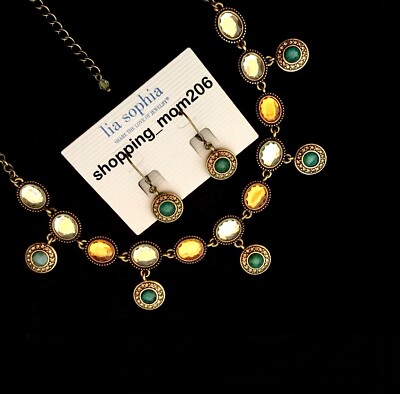 Lia Sophia ''Bonjour'' Antique Gold Tone Earrings & Necklace Set