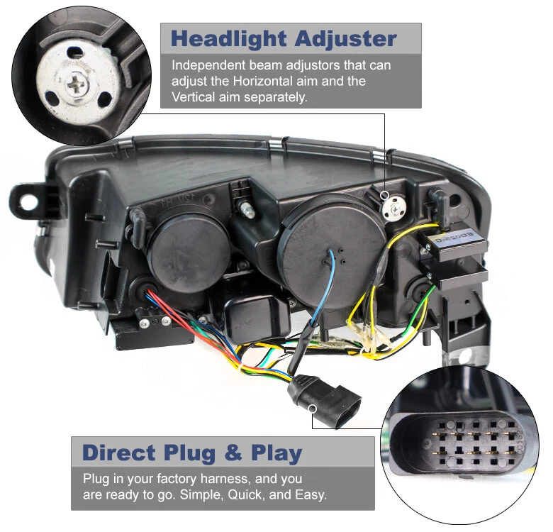For 2006 2007 2008 Audi A6 Quattro LED Tube Projector Black Headlights w/DRL Kit - Imagem 3 de 4