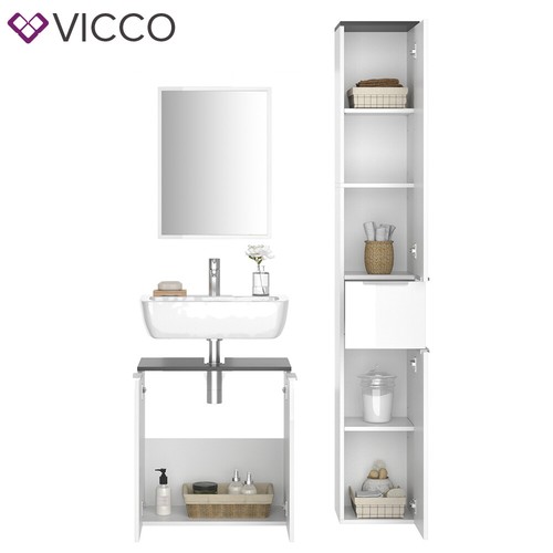 VICCO baño completo OTIS blanco - mueble alto mueble bajo mueble midi con espejo - Imagen 21 de 29