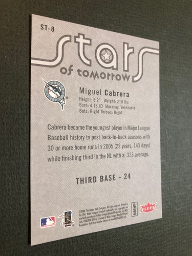 2006 Fleer Stars of Tomorrow Florida Marlins Baseball Card ST8 Miguel Cabrera NM - Picture 3 of 4