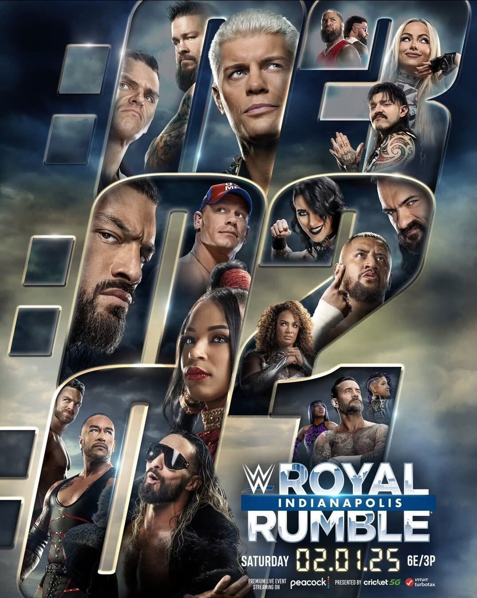 WWE Royal Rumble 2025 Poster John Cena Roman Reigns CM Punk Cody