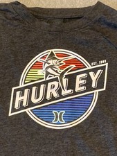 Hurley Boy T-shirt Tee Size 14/16 Dark Gray Heathered Large Marlin Logo Surf EUC