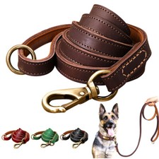 5ft Dog Leash Heavy Duty Strong Genuine Leather Walking Training Lead with Ring