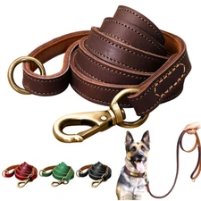 5ft Dog Leash Heavy Duty Strong Genuine Leather Walking Training Lead with Ring