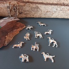 12 Hund / Hunde Mix silberfarben Charms Kettenanhänger Schmuck DIY (22)