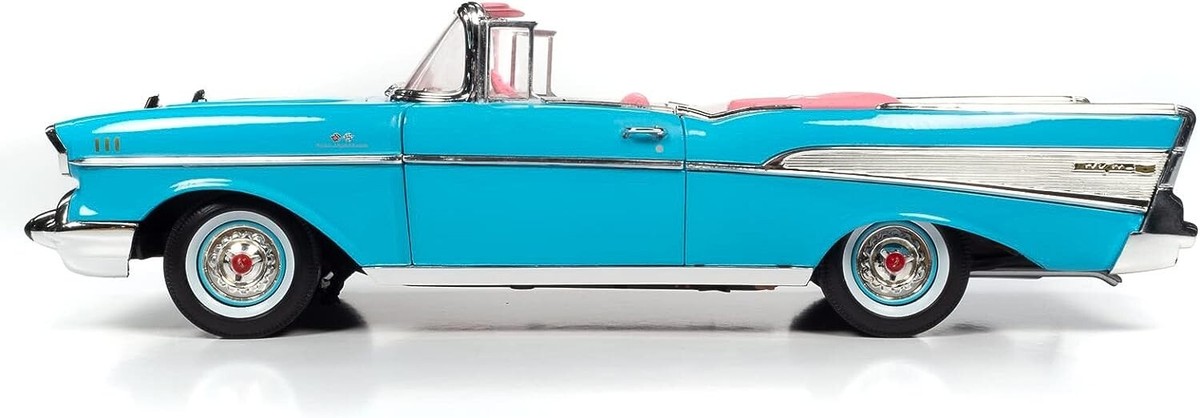 AUTOWORLD 1957 CHEVROLET BEL AIR CONVERTIBLE 1/18 BARBIE AQUA BLUE