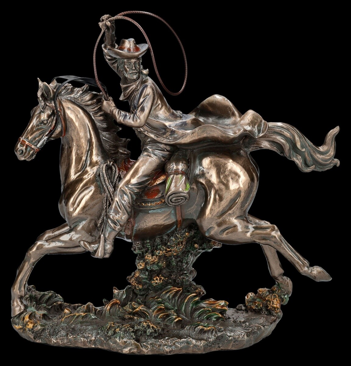 Cowboy Horse Lasso Riding Western Decorative Figurine 24,5cm