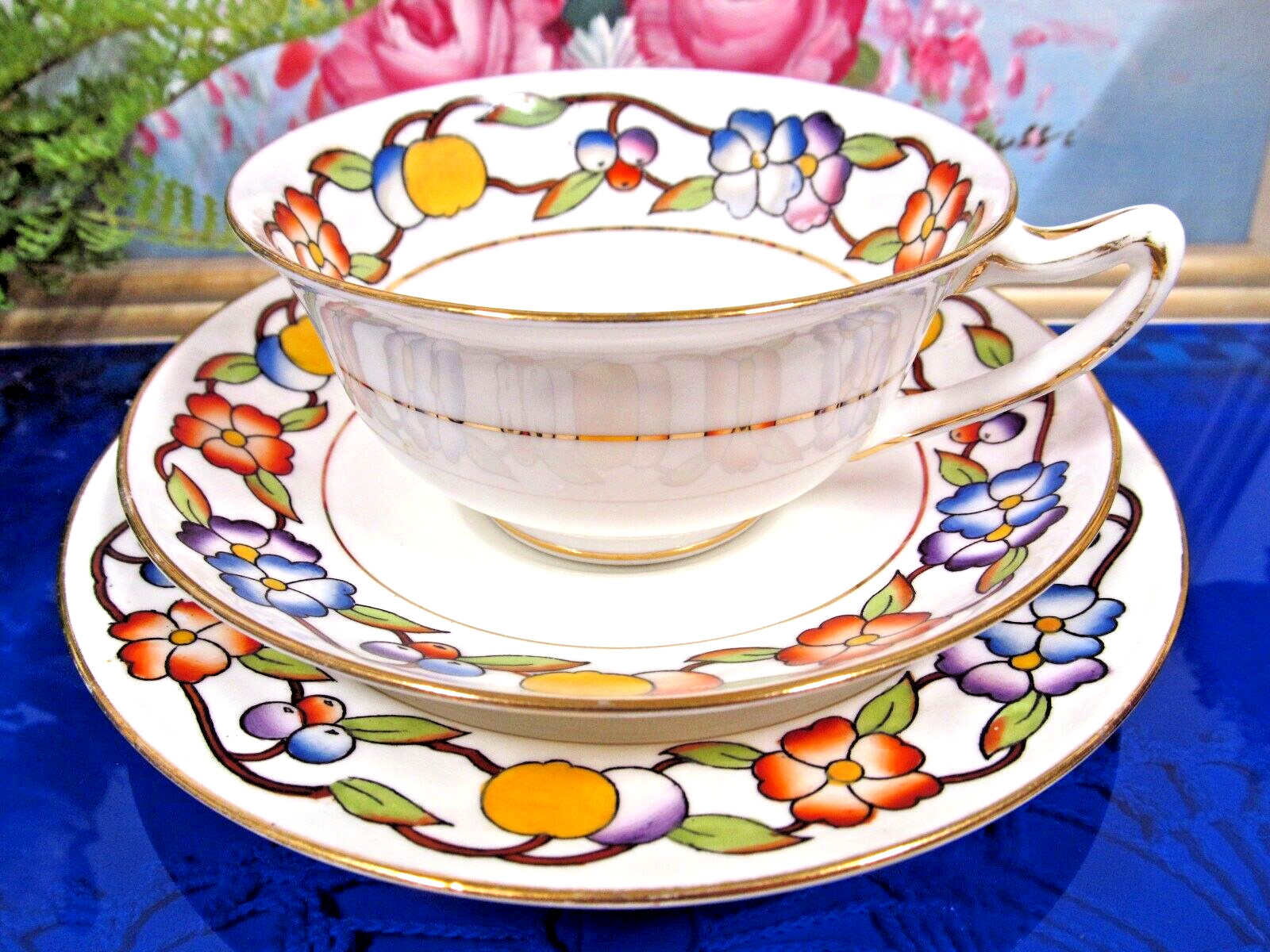 Star Paragon 1918 tea cup and saucer trio  Boston pattern painted teacup