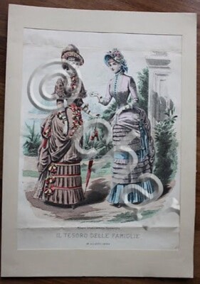 Stampa FIgurino moda abbigliamento epoca donna Milano 1883