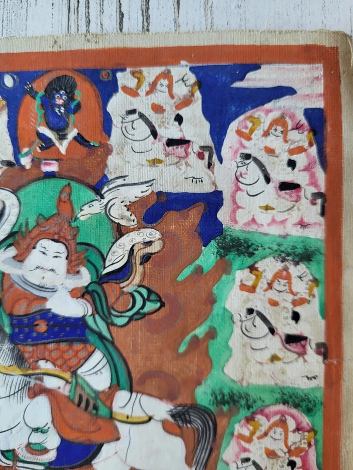 Protectores de pintura antiguos tibetanos mongoles Thanka Thangka siglo XIX Foto 3 de 4