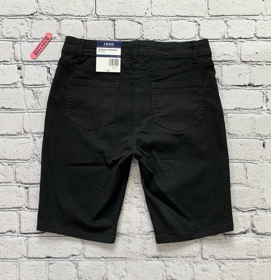 NWT Izod Approved Schoolwear Size 3 Black Skinny Bermuda Shorts School Uniform - Image 2 of 4