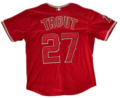 Majestic Mike Trout LA Angels #27 Red Stitched Jersey Mens SZ 50