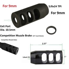 Steel Competition Low Concussion 5/8x24 TPI Muzzle Brake Compensator 9mm 9 mm