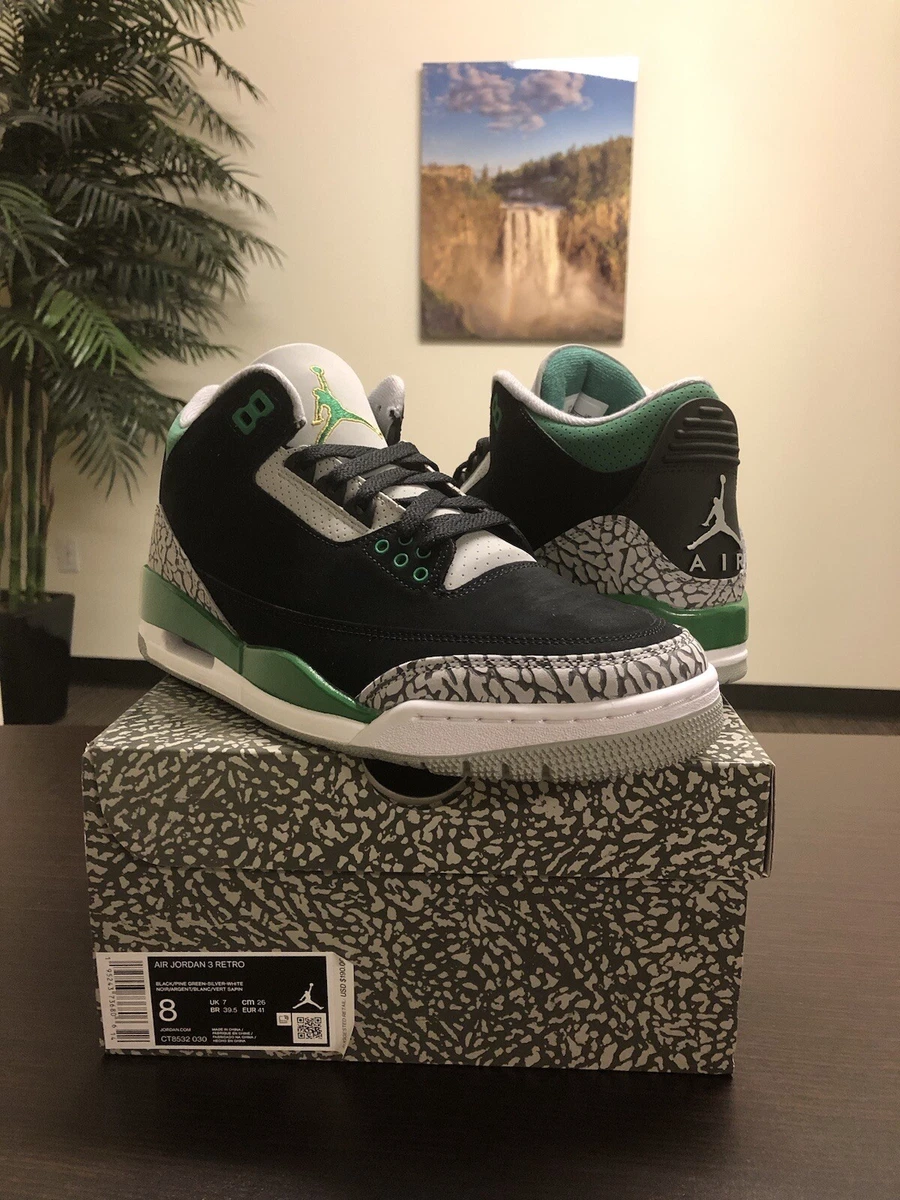 NEW Nike Air Jordan Retro 3 Pine Green Black Grey CT8532 030 Mens Size 8