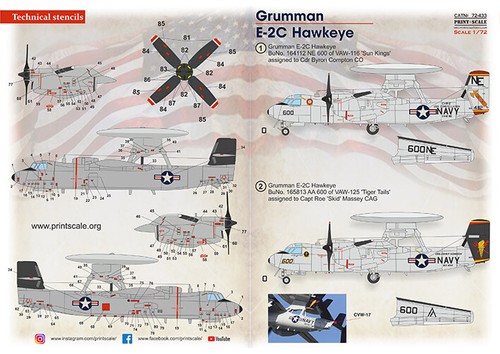 Print Scale 72-433 Grumman E-2C Hawkeye Part-2, Aircraft wet decal, scale 1:72 - 第 3/12 張圖片