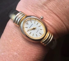 Persona Ladies Gold Tone Diamond Accent Quartz Watch Cuff Band Works